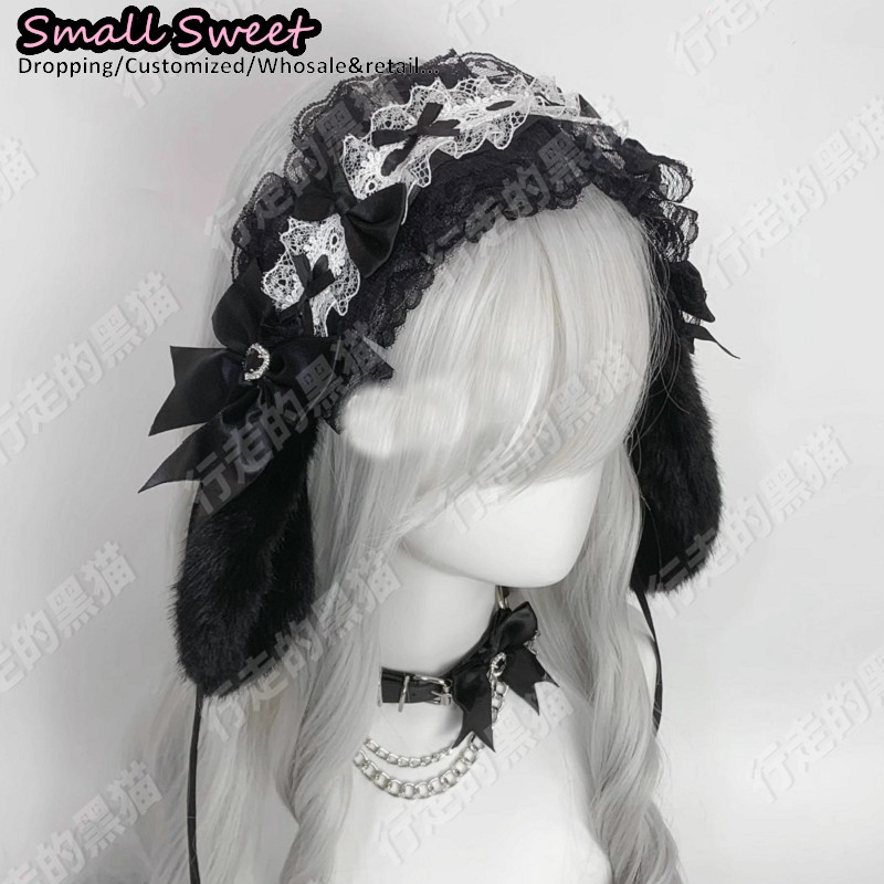 Leatherwork Pony - Goth Bunny Ear Bow Hair Bands