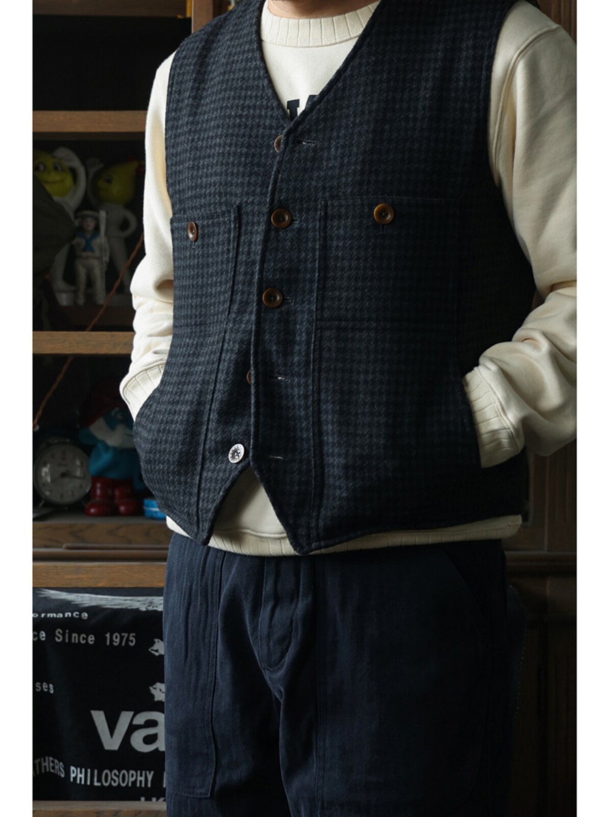 Leather Work Vest For Men - Secondorder FW24 Vintage Wool Work Vest