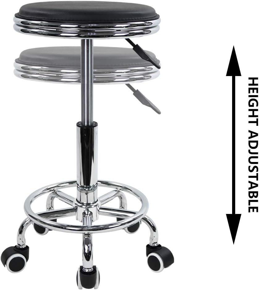 Round Rolling Stool with Foot  - Leatherwork Tattoo recension och pris