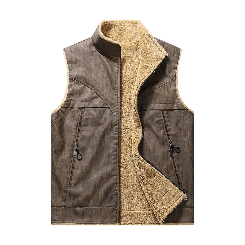 Autumn and Winter New Plush PU - Leather Work Vest For Men recension och pris