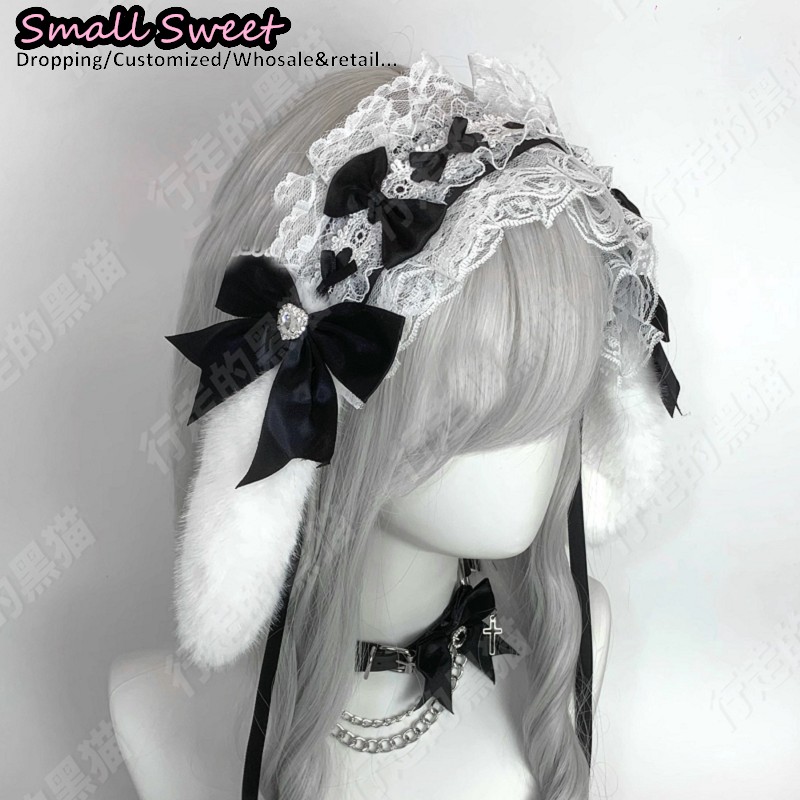 Goth Bunny Ear Bow Hair Bands  - Leatherwork Pony recension och pris