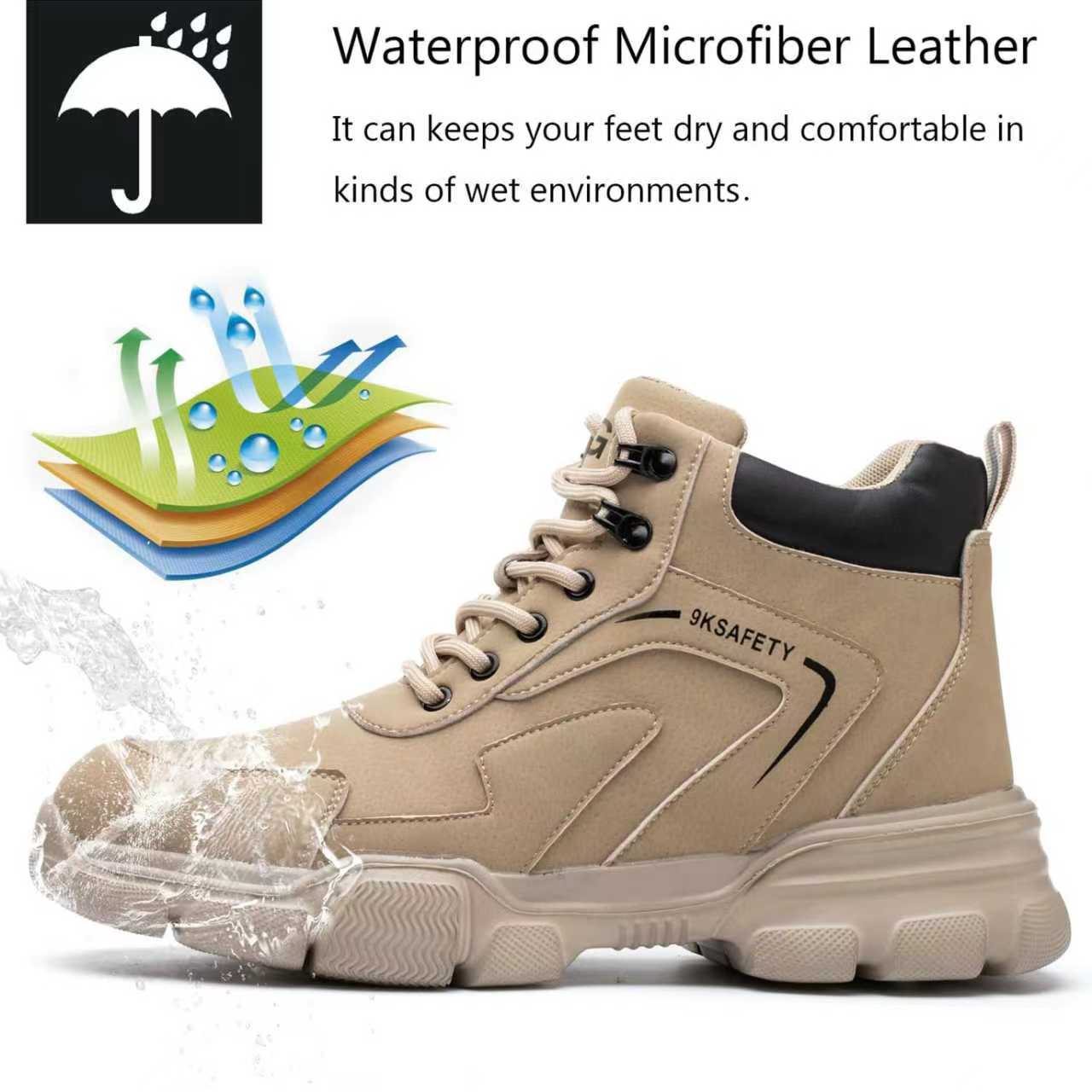 Unisex Brown High-top PU Water - Leather Work Fabric recension och pris