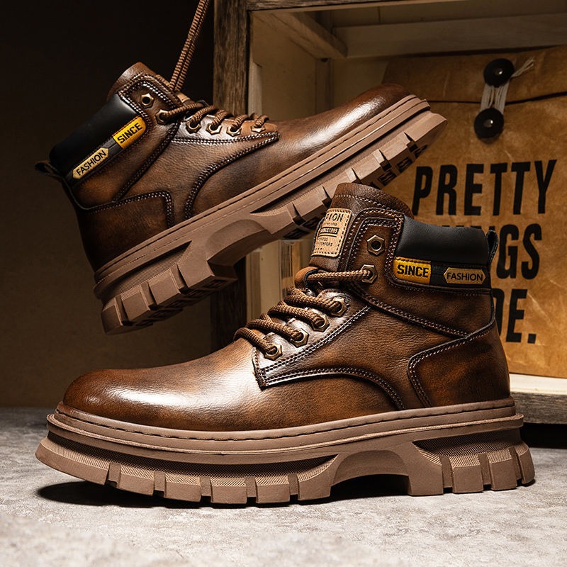 Vintage Men Platform Ankle Boo - Leather Work Fabric recension och pris