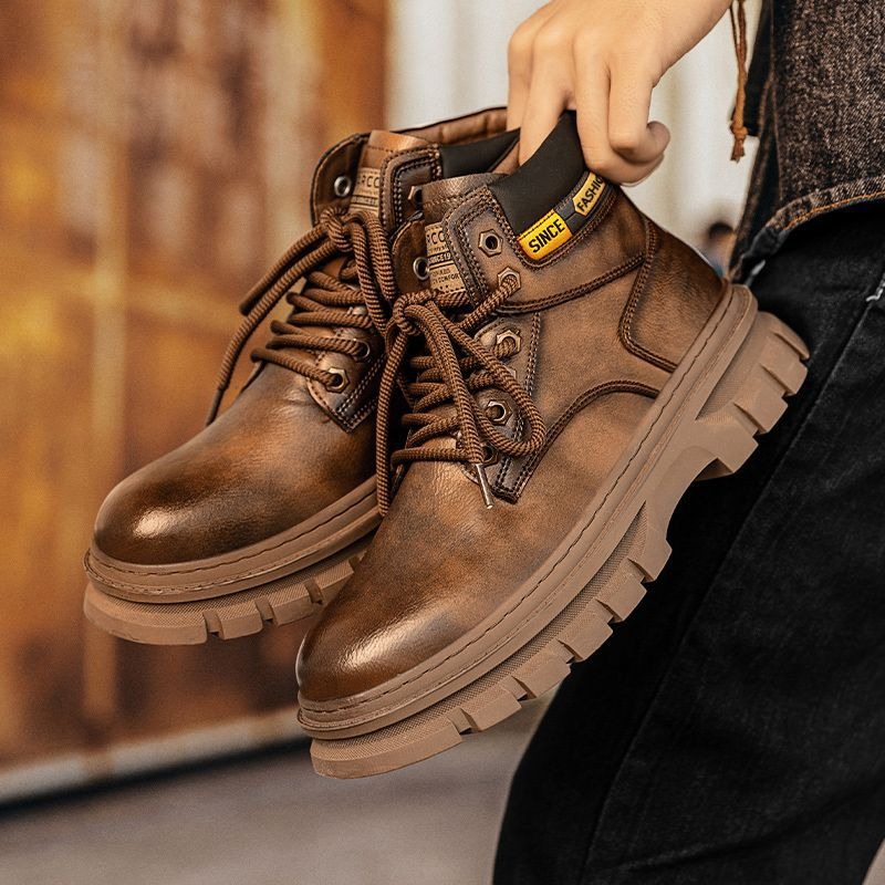 Vintage Men Platform Ankle Boo - Leather Work Fabric recension och pris