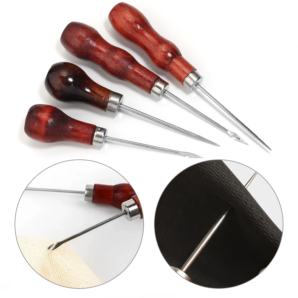 Wooden Handle Awls DIY Leather - Leatherwork Punching Tool recension och pris