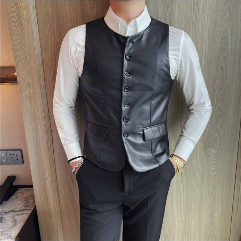 2025 Autumn Men's Casual Leath - Leather Work Vest For Men recension och pris