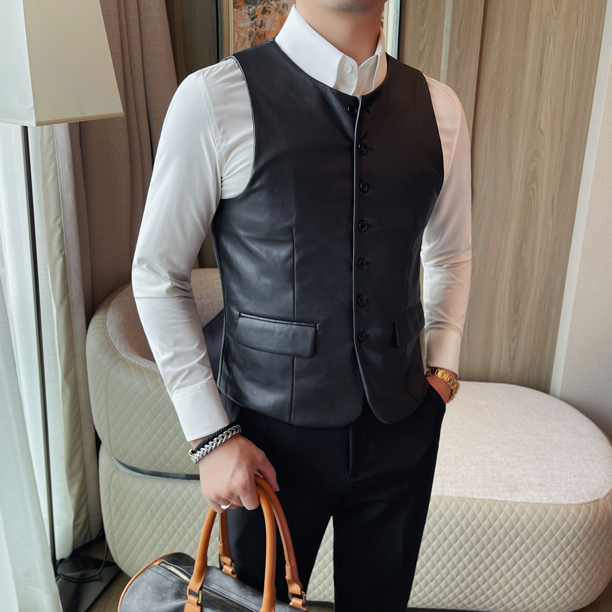 2025 Autumn Men's Casual Leath - Leather Work Vest For Men recension och pris