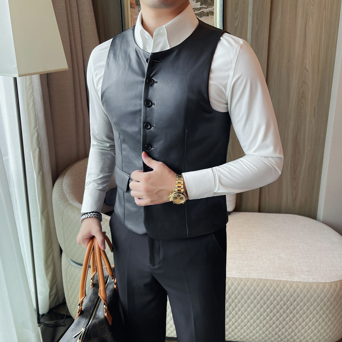 2025 Autumn Men's Casual Leath - Leather Work Vest For Men recension och pris