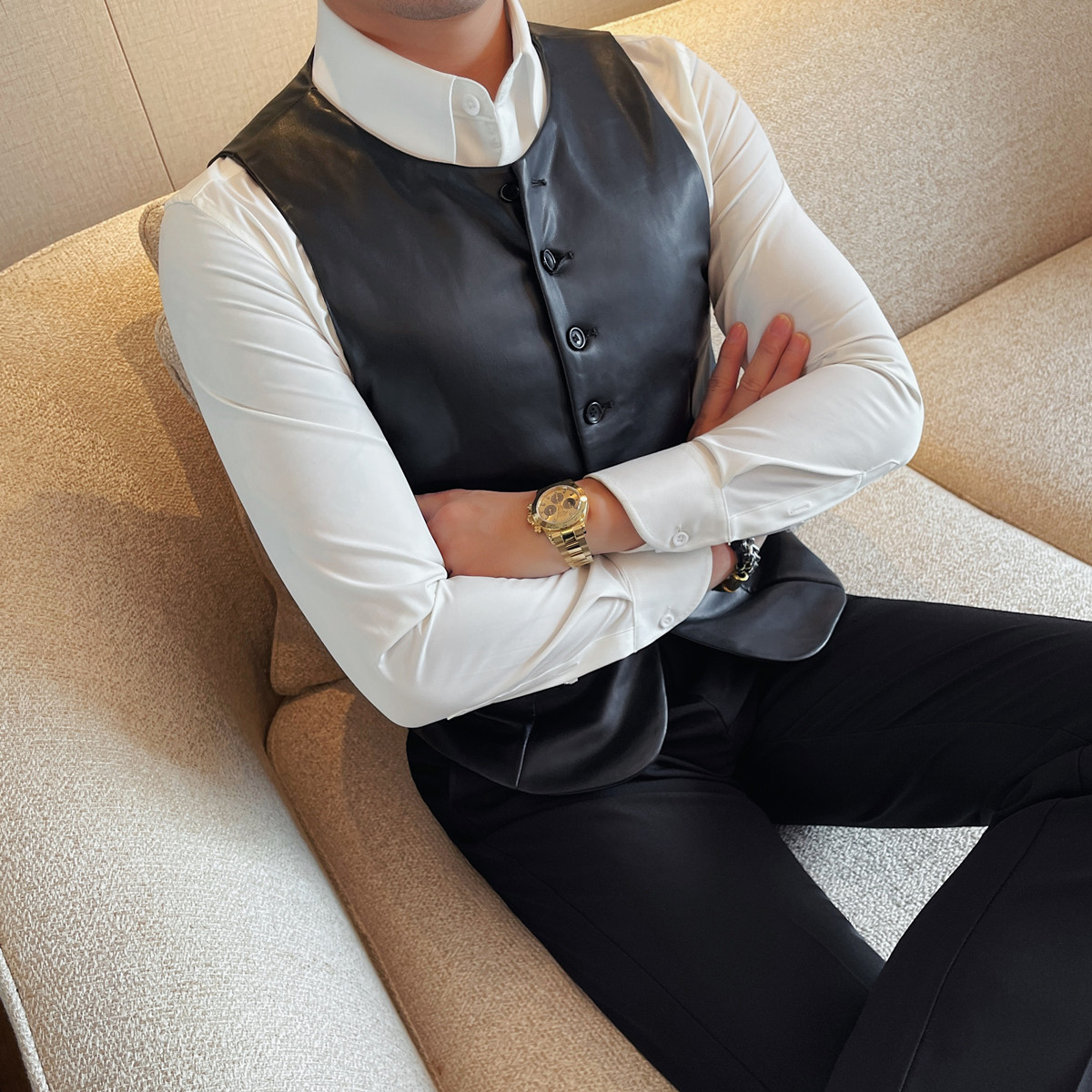 2025 Autumn Men's Casual Leath - Leather Work Vest For Men recension och pris