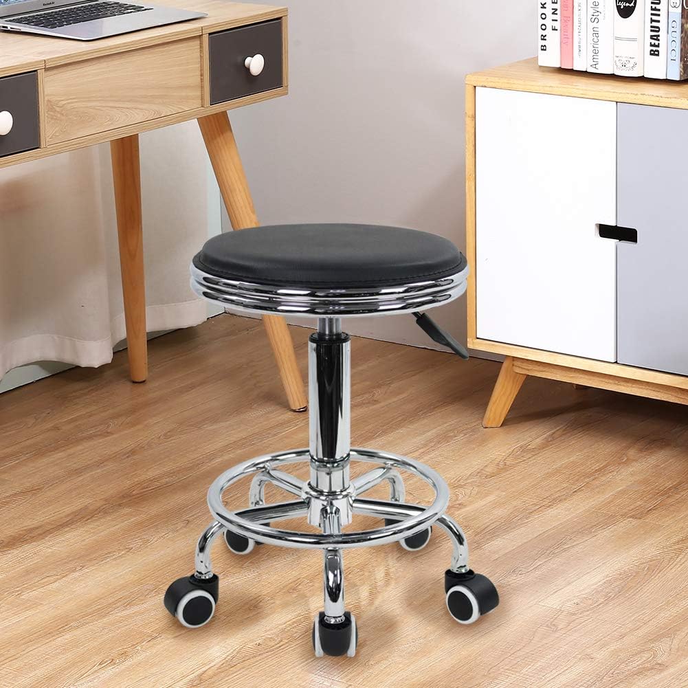 Round Rolling Stool with Foot  - Leatherwork Tattoo recension och pris